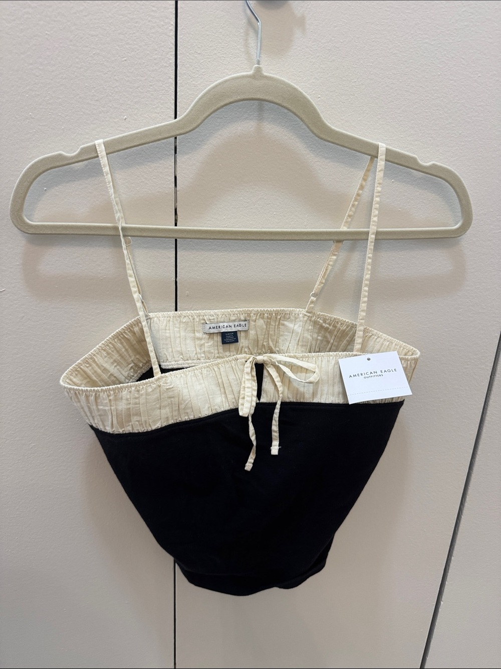 American Eagle Outfitters Black and Cream Cropped Camisole